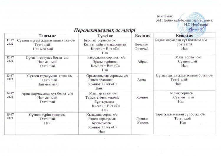 11-15 шілде аралығындағы перспективалық ас мәзір