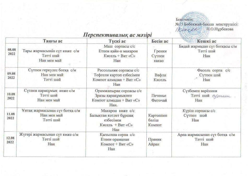 Ас мәзірі Тамыз айы